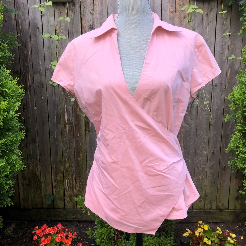 New York & Company Pink Wrap Blouse